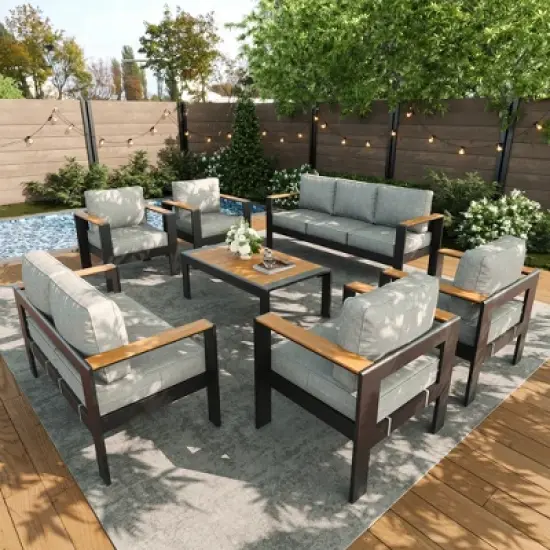 LayinSun 7 Pieces Aluminum Outdoor Patio Furniture Set with Coffee Table, Outside Metal Patio Conversation Sets with Deep Seating and Thick Cushions image {9}