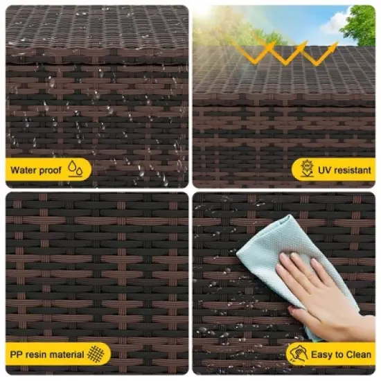 Outdoor Storage Deck Box, 80 Gallon Rattan Patio Furniture Storage Bins with Lid, Waterproof Outside Organizer Cabinet with Wheels and Handle image {6}