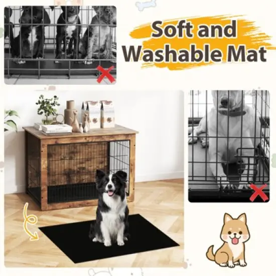 Costway 39&rdquo; Dog Kennel w/ Chew-Resistant Metal Frame & Soft Mat Double Doors Dog Crate End Table image {6}