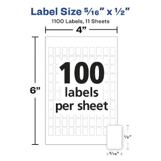 Avery Removable Multipurpose Labels 1/2"x5/16" 1100/PK White 05412 image {2}