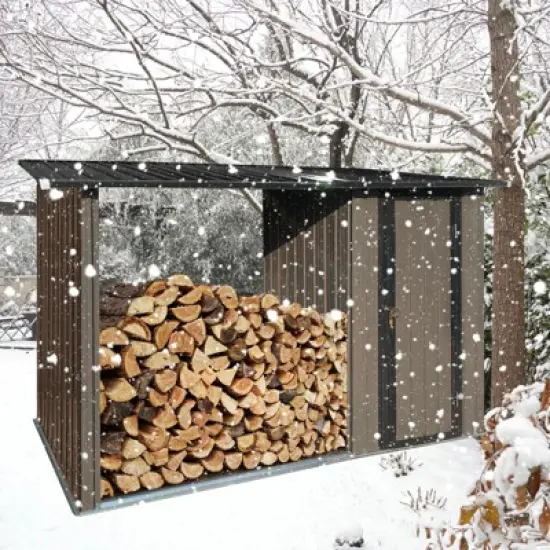 GDFStudio Mark Outdoor Galvanized Steel Firewood Rack and Storage Shed image {5}