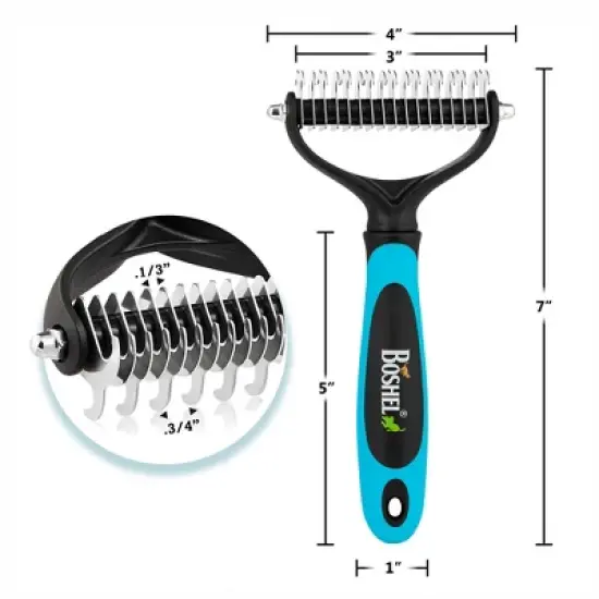 BOSHEL Undercoat Rake For Dogs - Premium Double Sided Dog Grooming Brush - Dog Deshedding Brush - Dematting Comb For Dogs image {3}