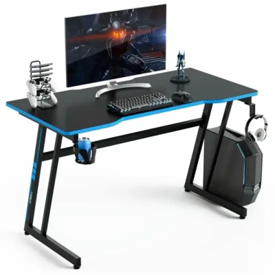 Costway 47.5'' Gaming Desk Z-Shaped Computer Office Table w/Gaming Handle Rack Red/Blue image {10}
