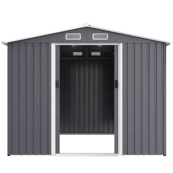 Outdoor Storage Shed 8 x 12FTLarge Metal Tool Sheds, Heavy Duty Storage House with Sliding Doors with Air Vent to Store Bikes, Tools,Grey image {6}