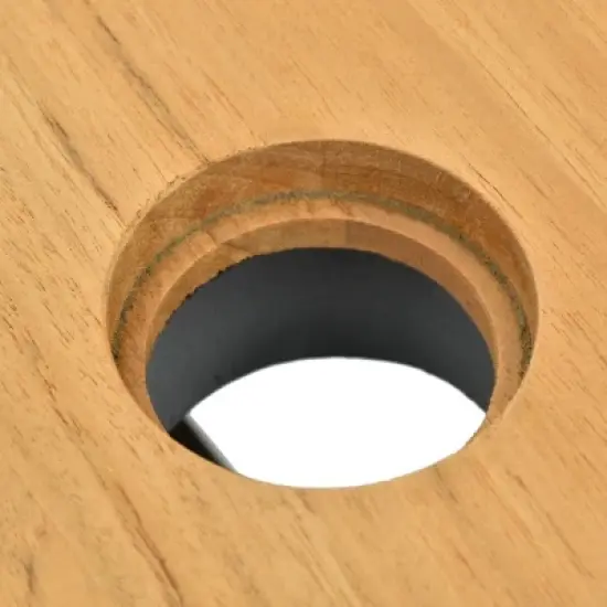 Planked Wood & Textured Weave 6Piece Outdoor Dining Set Metal Frame Table & Angled Stool Seats for Backyard image {11}