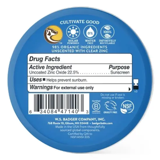 Badger Sport Mineral Sunscreen in a Tin - SPF 40 - 2.4 fl oz image {1}