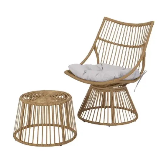 2pc Caryl Outdoor Faux Wicker Chair & Side Table Set with Cushion, UV Protection - Christopher Knight Home image {9}