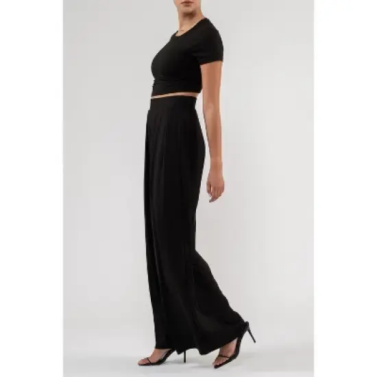 August Sky Women's Knit Crop Top and Palazzo Pant Set image {1}