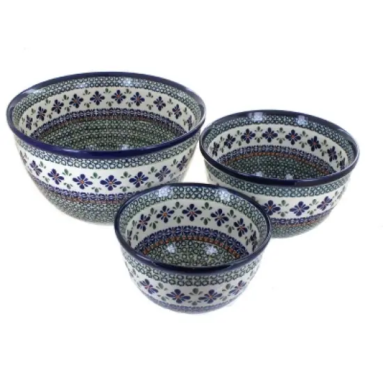 Blue Rose Polish Pottery 1900 Zaklady Mixing Bowl Set image {5}