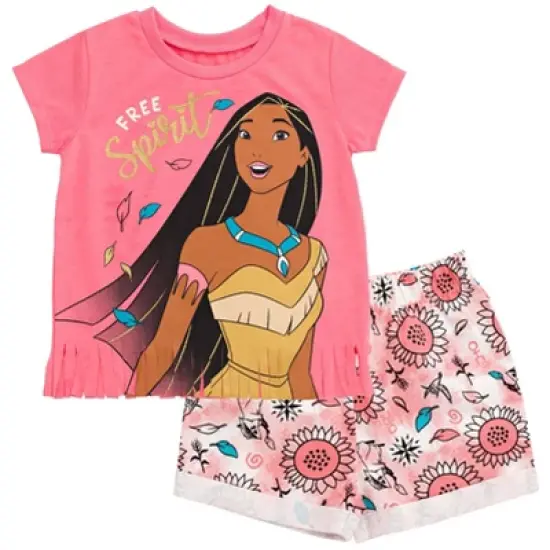 Disney Frozen Moana Princess Rapunzel Snow White Raya and the Last Dragon Girls Peplum T-Shirt and French TerryShorts Outfit Set Little Kid to Big Kid image {10}