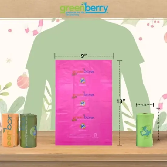 Greenbone Pet Safe Biobase Waste Bag Refills - Choice of 10 Rolls (120 Refills) or 16 Rolls (192 Refills) - 13" x 9" - Odor and Leak Proof image {2}