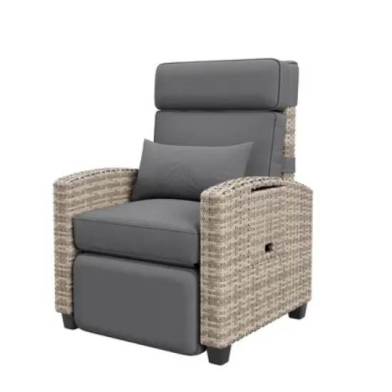 Outdoor Recliner Chair with Cushion/Side Table, Patio Reclining Chairs with Adjustable Back and Footrest, Garden Lounge Furniture image {7}