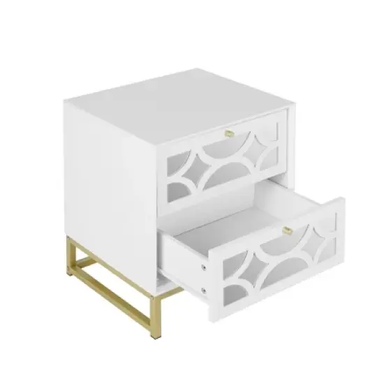 Averina 2 Drawers 45&deg; Splicing White  Mirror Front  Nightstand With Storage - The Pop Maison image {5}