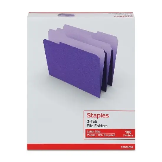 MyOfficeInnovations Colored Top-Tab File Folders 3 Tab Purple Letter Size 100/Pack 535559 image {3}