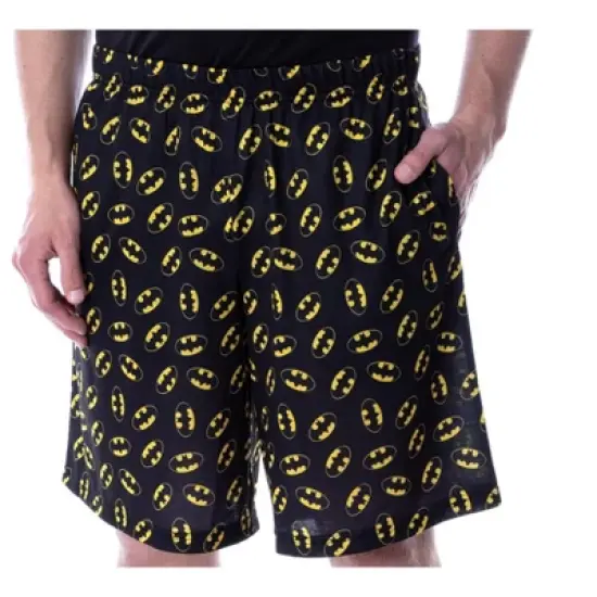 DC Comics Mens' Batman Logo Short Sleeve Shirt Pajama Short Set Black image {2}