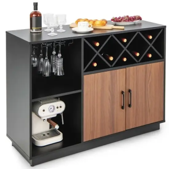 Costway Industrial Wine Bar Cabinet Sideboard Buffet with Glass Holder &  Adjustable Shelf image {9}