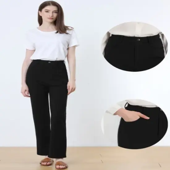 Allegra K High Stretch Pants for Women's Straight Leg Work Office Casual Trousers image {1}