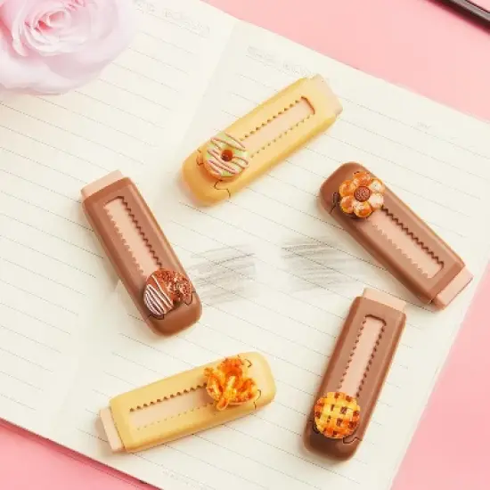 HTUTWOO 5 Pcs Bread Retractable Erasers, Cute Food Rubber Push-Pull Eraser Kawaii Bread Pencil Erasers, for Boys Girls, Back to School image {3}