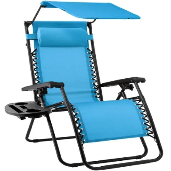 Best Choice Products Folding Zero Gravity Recliner Patio Lounge Chair w/ Canopy Shade, Headrest, Tray image {12}
