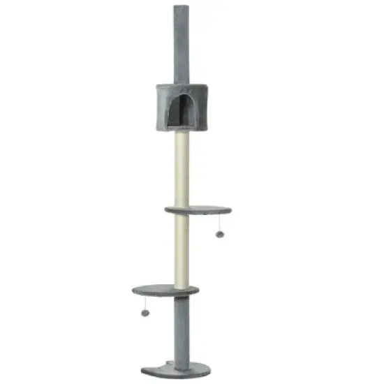 Multipet 85.5" Cat Tree Height Adjustable Condo with Scratching Post, Hanging Balls, Rest Post image {7}