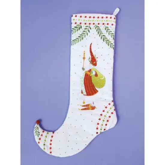 Patience Brewster 29" White and Red Santa Claus Holding a Candlestick Christmas Stocking image {1}