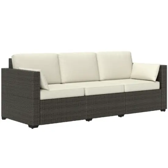 Outsunny Wicker Patio Couch, PE Rattan 3-Seat Sofa, Outdoor Furniture with Deep Seating, Cushions, Steel Frame image {6}