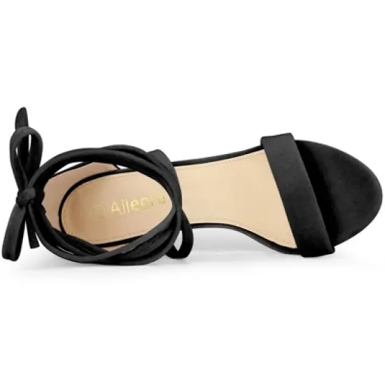 Allegra K Women's Velvet Lace-Up Chunky Heel Sandals image {3}