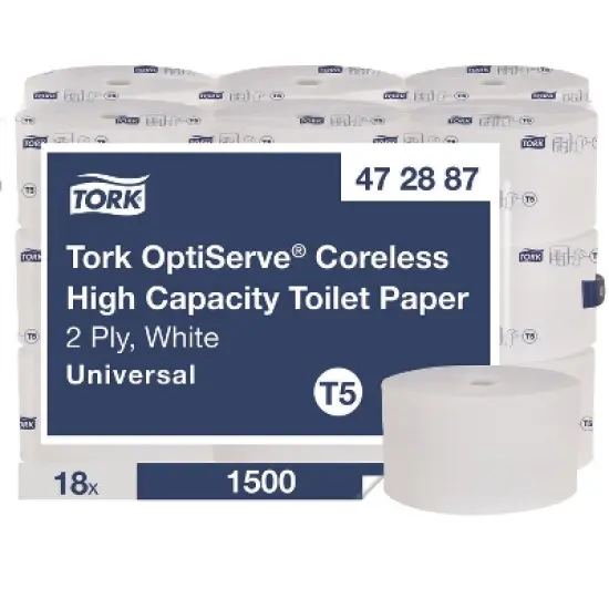 Tork OptiServe High-Capacity Coreless Toilet Paper, 2-Ply, White, 1,500 Sheets/Roll, 18 Rolls/Carton image {5}