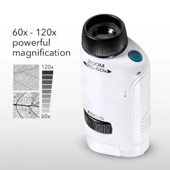Dartwood Pocket Microscope - Mini Portable Microscope for Kids & Adults with LED - 60x-120x Magnification (3 Pack, White) image {1}