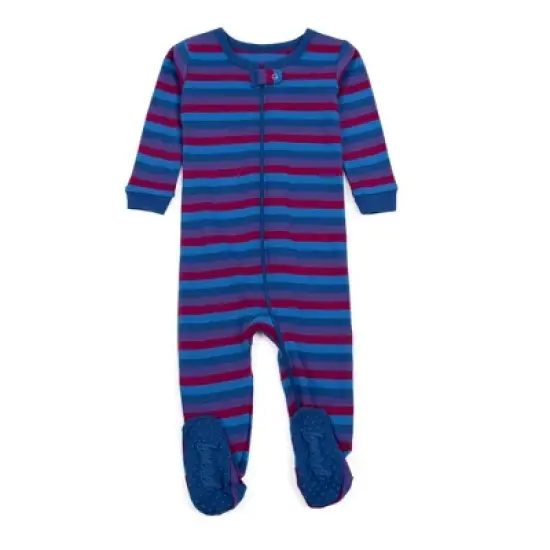 Leveret Kids Footed Girls Striped Cotton Pajamas image {12}