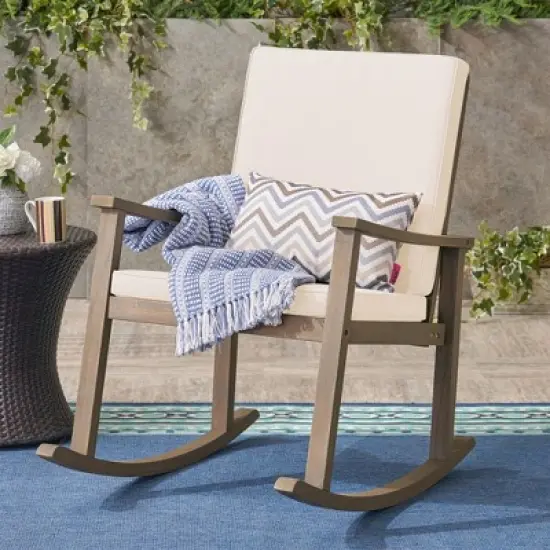 Christopher Knight Home Murad Modern Patio Acacia Wood Rocking Chair with Cushions image {8}