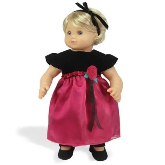Sophia&rsquo;s Velvet & Satin Holiday Dress for 15&rdquo; Baby Dolls, Black/Berry image {1}