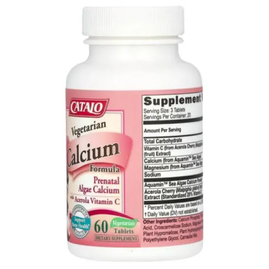 CATALO Vegetarian Calcium Formula, Prenatal Algae Calcium with Acerola Vitamin C, 60 Vegetarian Tablets image {3}