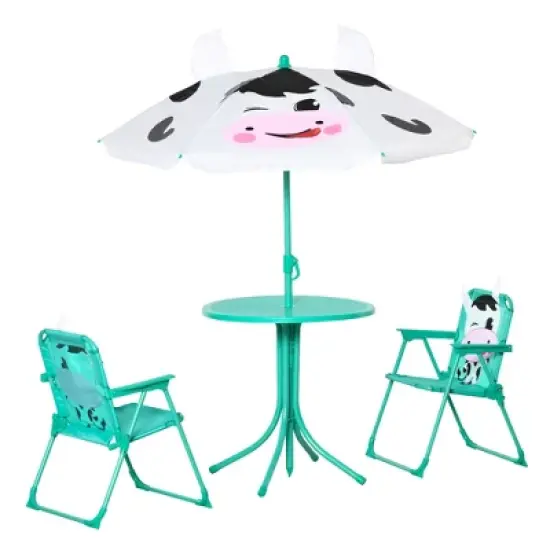 Outsunny Kids Picnic Table and Chair Set, Outdoor Folding Garden Furniture, for Patio Backyard, with Monkey Pattern, Removable & Height Adjustable Sun Umbrella, Aged 3-6 Years Old image {2}