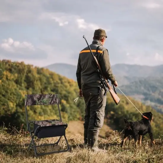 Costway Folding Hunting Chair Foldable Portable Fishing Stool with Storage Pocket image {1}