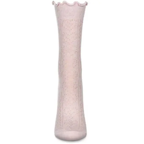 Memoi Women's Heart Ruffle Cuff Pointelle Crew Socks image {1}