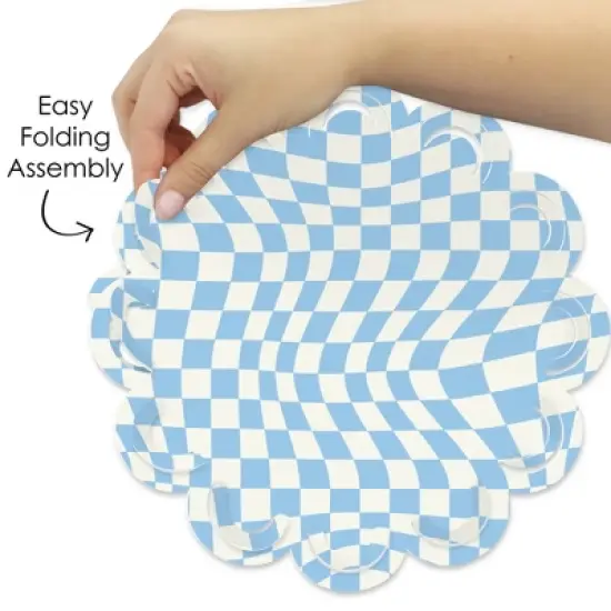 Big Dot of Happiness Blue Checkered Party - Round Table Decorations - Paper Chargers - Place Setting For 12 image {3}
