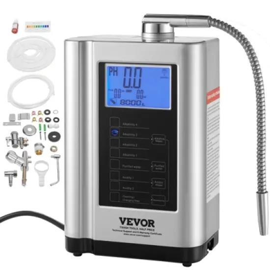 VEVOR Alkaline Water Ionizer Machine, pH 3.5-10.5 Alkaline Acidic Hydrogen Water Purifier, 7 Water Settings Home Filtration System, Up to -650mV ORP image {8}