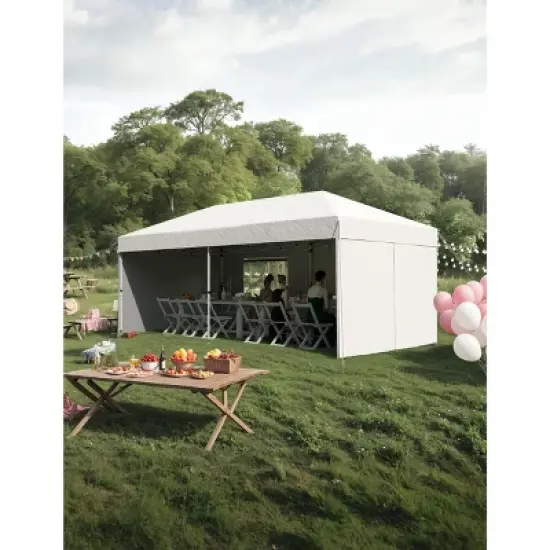 10'x20' Commercial Pop Up Canopy Tent - Heavy Duty Steel Frame with 4 Sidewalls, Waterproof 210D Oxford, White image {6}