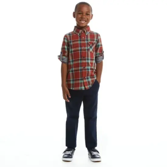 Andy & Evan  Infant  Boys Rust Plaid Two-Faced Buttondown Set image {1}