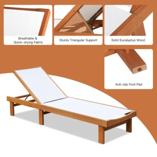 Costway 2PC Patio Lounge Chair Chaise Solid Wood Back Adjustable Recliner Deck Furniture image {6}