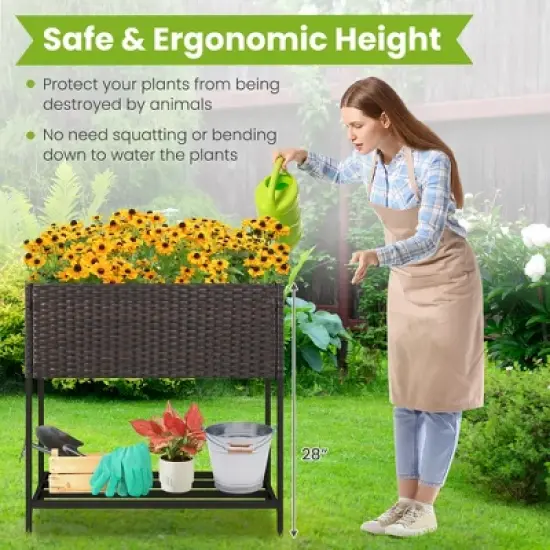 Tangkula Elevated Planter Box Raised Garden Bed w/ Rattan Surface Bottom Storage Shelf image {3}