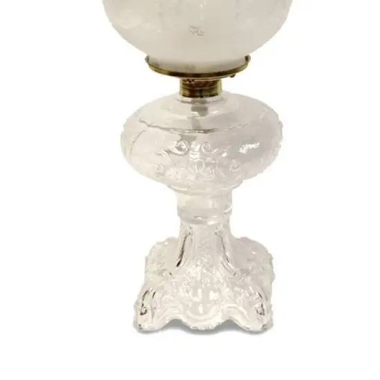 Lehman's Princess Feather Oil Lamp - Historical Design with Glass Lamp, Brass Burner, 12" Chimney, Etched Ball Glass Shade, 22 Inches High image {2}