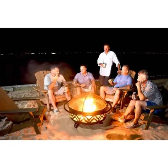 Endless Summer Round Wood Burning Outdoor Fire Pit with Geometric Design Brown image {2}