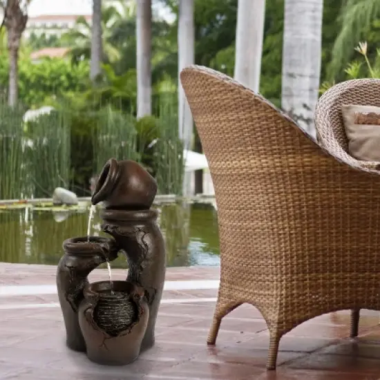 Nature Spring 3-Tier Clay Pot Outdoor Electric Polyresin Water Fountain image {3}