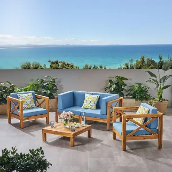 Brava 5pc Acacia Wood Patio Conversation Set - Christopher Knight Home image {7}