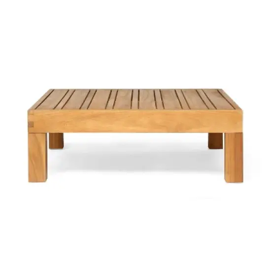 2pc Brava Outdoor Acacia Wood Left Arm Loveseat & Coffee Table with Cushion Teak/Beige - Christopher Knight Home image {5}