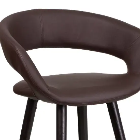 Flash Furniture Brynn Series 29'' High Contemporary Vinyl Rounded Back Barstool with Cappuccino Wood Frame image {5}