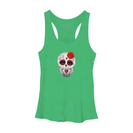 Women's Design By Humans Cute Red Day of the Dead Sugar Skull Owl By jeffbartels Racerback Tank Top image {9}