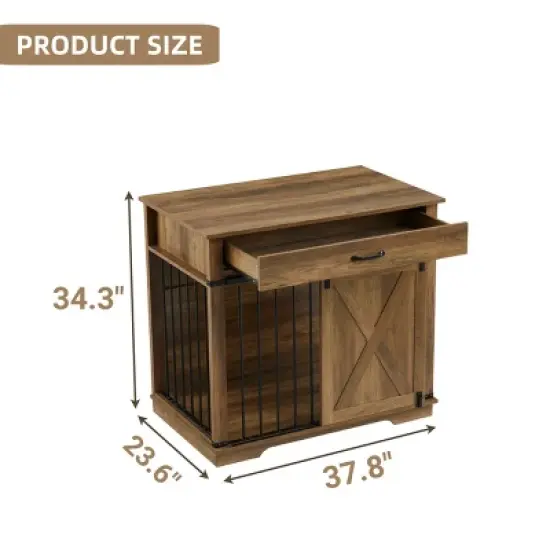 Large Dog Crate Furniture with Barn Door & Storage Drawer, Fits Dogs up to 100 lbs image {7}